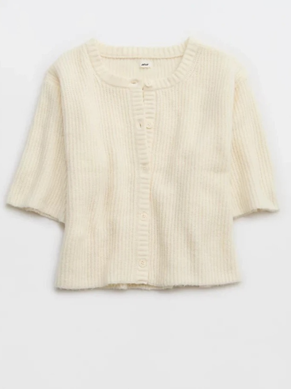 Aerie Unreal Short Sleeve Cardigan in Cream
